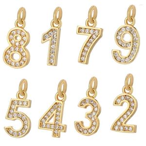 Charms 10 Arabiska siffror 0-9 Guldfärg för smycken Tillbehör Kopparbanor CZ DIY örhängen Halsbandsarmband