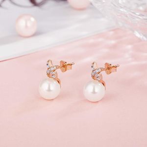 Orecchini a bottone JEWE Perla d'acqua dolce per donna Oro bianco rosa Argento sterling 925 Conchiglia pendente