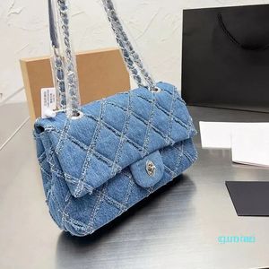 2023-designer bag Flap Vintage Handbag Bag Dark Blue Denim Silver Chain Hardware Shoulder Straps Luxury Bag