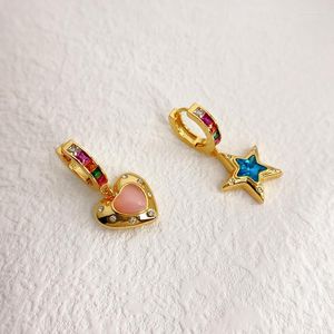 Hoop Earrings Copper Luxury Design Heart Star Shape Earring For Women Shinny High Quality Fashion Jewelry Decoration Accessory Colorful