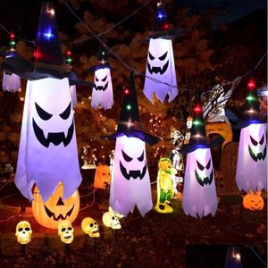 Outros suprimentos de festa festiva LED Decoração de Halloween piscando luz Gypsophila Ghost Festival Dress Up Glowing Wizard Hat Lamp de Dh2R7