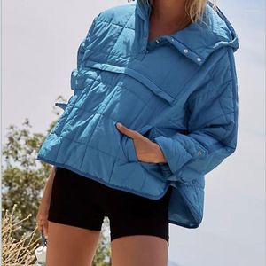 Kadın Trençkotları 2023 Sonbahar ve Kış Düz Renkli Kapşonlu Pamuk Ceket Katlanabilir Pullover Cep Uzun kollu