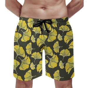 Men's Shorts Ginko Biloba Print Board Summer Yellow Leaves Vintage Beach Surfing Quick Dry Pattern Swim Trunks