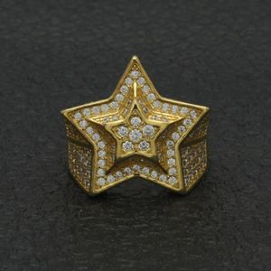 Hip Hop Mens Gold Ring Jewelry High Quality Five-pointed Star Cubic Zircon Silver Rings For Men