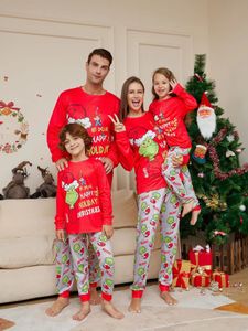 Xmas cartoon Print Pajamas Christmas Matching Pajamas Set Home Clothing Mother Daughter Father Son Rompers Sleepwear red Outfit