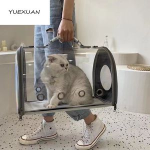 Yuexuan透明な猫バッグ、スペースカプセルスタイルの大きなスペースポータブルペットバッグ、通気性のある屋外ポータブル猫、ドッグバッグキャリア
