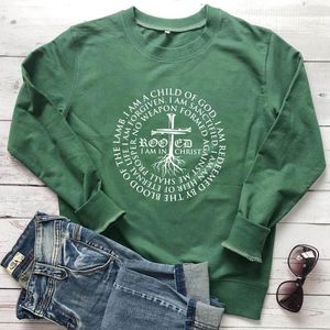 Hoodies femininos enraizados eu estou em cristo moletom casual feminino manga longa jumper fé cristã bíblia pullovers roupas