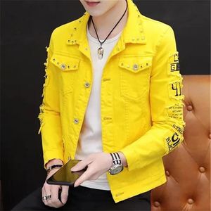 Jaqueta cravejada primavera outono jeans casaco masculino estilo coreano moda estudantes bonito versátil jaqueta masculina wear cowb227f