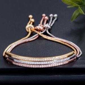 Bangle CWWZircons Adjustable Bracelet Bangle for Women Captivate Bar Slider Brilliant CZ Rose Gold Color Jewelry Pulseira Feminia CB089 230907