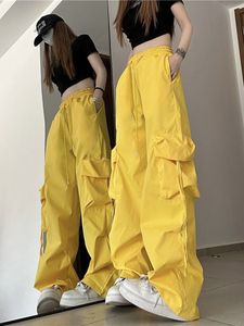 Kvinnors byxor capris zoki last pant kvinnor y2k streetwear hip hop lossa casual byxor amerikanska höga midja stora fickor snörning upp mode lady byxor 230907