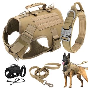Coleiras para cães Trelas Nylon Tactical Dog Harness Collar Leash No Pull Military Pet Harness Colete para cães médios grandes Treinamento Molle Harness Bolsas 230906