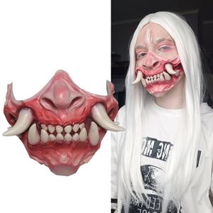 Party Masks Realistic Cosplay Scary Zombie Horror Creepy Mouth Long Tooth Nose Horrible Halloween Mask Full Face Costume Prop Carnival Party 230906