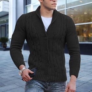 Мужские свитера, мужской свитер, стильный кардиган с лацканами, приталенный крой, витая текстура, морозостойкое вязаное пальто