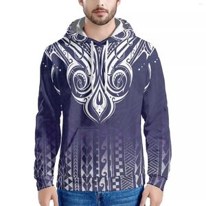 Camisas casuais masculinas roxo polinésia padrão tribal havaiano samoa estilo moda moletom de manga comprida com capuz fino quente outono / inverno