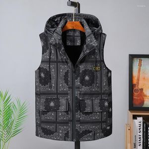 Men's Vests Autumn and Winter Fleece Trend Men Jacket Vest Tide Brand Wear Outside Sleeveless Tooling Thicken Printing Simple Hooded Fashion