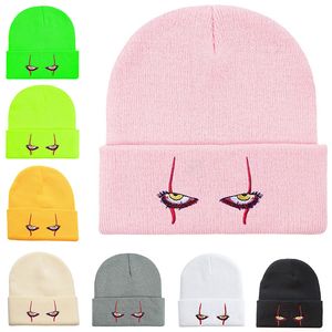 Beanie/Skull Caps Pennywise Scary Eyes Embroidered Knitted Hat Winter Keep Warm Hats With Terror Element Suitable for Halloween