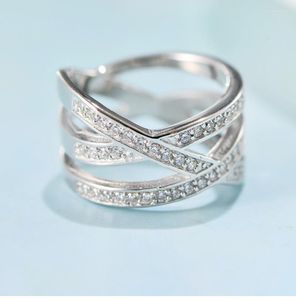 Cluster Rings äkta/original 925 Sterling Silver Ring for Women Cross Mesh Zircon Etnic Style USA Size 6-9