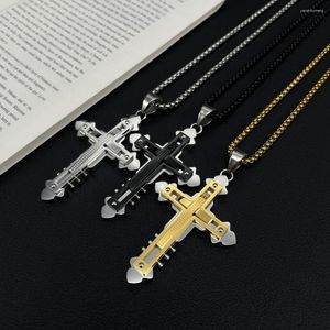 Chains Mens Fashion Cross Pendant Stainless Steel Necklace In Men's Necklaces By Ursteel Rolo Chain 3mm 24inch Silver Gold Black