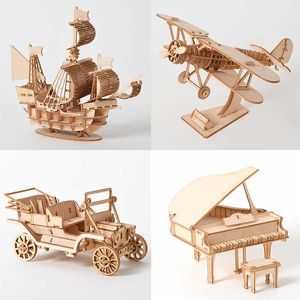 3D Puzzles 3D Wooden Puzzle Model DIY Handmade Mechanical toys for Children Adult Kit Game Assembly ships train airplane Z0907