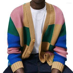 Erkek Sweaters Vintage Knipatchwork Sweater Hırka Ceket Uzun Kollu V Boyun Örgü Ceket Sonbahar Kış Erkek Bloğu