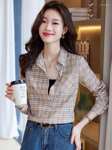 Women's Blouses Women Retro Turn-down Collar Spring Autumn Plaid Shirts All-match Long Sleeve Loose Outwear Harajuku Female Chic Casual