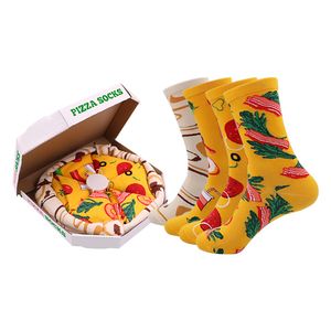 Meias masculinas criativas para amantes da moda, caixa de presente de Natal, meias de algodão para pizza midtube