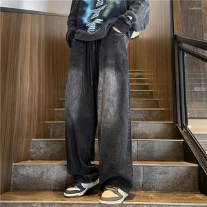 Jeans da uomo Giappone coreano moda uomo gamba larga streetwear pantaloni larghi in vita elastica dritta pantaloni larghi casual da uomo A75