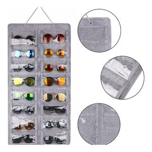 Caixas de armazenamento caixas 16 slots de feltro óculos suporte para óculos de sol display pendurado saco de bolso de parede caixa organizador sacos 230907