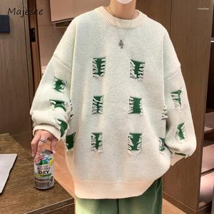 Herrenpullover Pullover Männer Lose Stricken Lässig Täglich Herbst Winter Warm O-Ausschnitt Ausgefranst Teenager Japanischer Stil Mode Paar Hoch