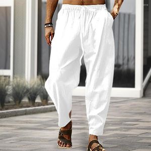 Calças masculinas homens verão sweatpants algodão linho cordão solto cintura elástica bolsos esportes profundo virilha jogging calças roupas femininas