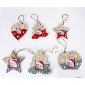 Christmas Decorations Creative Po Frame Ornaments Wooden Picture Frames Heart Star Tree Designs Hanging Pendants For Indoor Decoration Dh9Xy