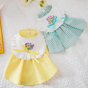 Dog Apparel Spring And Autumn Pet Clothes Cute Princess Skirt Flower Embroidery Small Medium-sized Cat Dress Kitten Puppy Vest