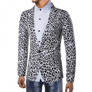 Ternos masculinos blazers casamento blazer para homens leopardo impressão palco jaqueta fino ajuste casaco casual preto branco3008