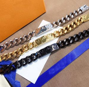High-end Exaggerate Desige Brand Letter Steel Seal Chain Bracelet Top Quality Three Colour Titanium Steels Bracelets Wristband Hand Chains Christmas Gift Jewelry