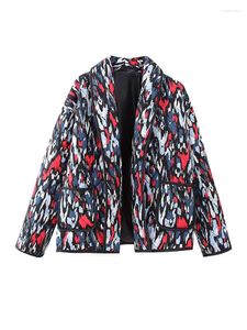 Women's Jackets YENKYE Vintage Print Quilted Jacket Women 2023 Long Sleeve Pockets Loose Autumn Coats Female High Street Outerwear