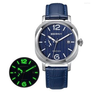 Armbanduhren Berny Mechanische Uhr Männer MIYOTA 8217 Wasserdicht 5ATM Leuchtendes Datum Saphir 24-Stunden-Automatik Selbstaufzug für