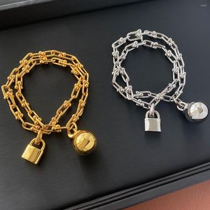 Correntes 2023 Europa Designer Top Quality Lock Chain Colar Pulseira Mulheres Jóias Set Tendência