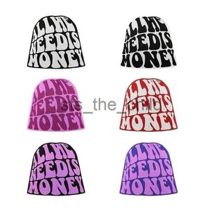 Beanie/Skull Caps Allt vi behöver är pengar Beanie Letter Jacquard Hip Hop Knit Hat Unisex Y2K Skull Cap Warm Elastic Beanies Cap for Women Men x0907