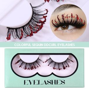 Hand Made Reusable Halloween False Eyelashes with Glitter Powder Wispy Soft Thick Natural Colored Glitter Fake Lashes Extensions for Cosplay Party