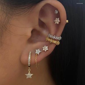 Dangle Earrings Mini Hoop Star Gold Jewelry BlingZirconia Real 925 Sterling Silver Women Wedding Cute Stars Earring
