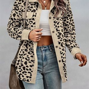 Женские куртки весенняя леопардовая куртка женщин вельветовая рубашка с длинным рукавом для 230906