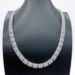Moissanite Setting Plated 925 Jewelry Out Silver Baguette Pendent Necklace Vvs Fully Gold Chain Necklace Iced Ffgff