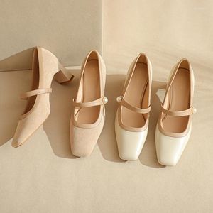 Модельные туфли, 2023, классические женские туфли-лодочки Мэри Джейн на высоком каблуке с квадратным носком, качественные мягкие удобные кожаные туфли