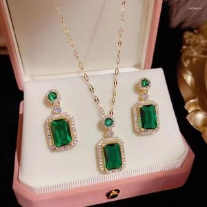 Colar brincos conjunto kadrufi luxo vintage verde vermelho strass quadrado pingente brinco anel para mulheres charme festa de casamento jóias presente