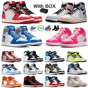 Jumpman 1 Scarpe da basket da uomo 1s con scatola Spider-Verse Ts Plaomino Dark Mocha Lost and Found Starfish Fierce Pink Stain Bred Patent Phantom OG Sneakers