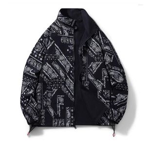 Men's Jackets Men Coats Reversible Double-sided Wear Pockets Print Loose Windproof Long Sleeve Stand Collar For Chaquetas Hombre