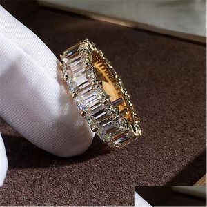 Bröllopsringar Ny ankomst Luxury Jewelry 925 Sterling Sier Gold Fill Princess Cut White Topaz Cz Diamond Women Wedding Engagement Band DHK3S