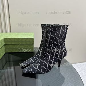 Rhinestone Women's Mesh Summer Naked Boots Fashion Mesh avslöjar pekade äkta läder blixtlås coola stövlar 7.5 cm showfest utomhus casual bröllopskor 35-42