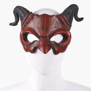 Máscaras de festa Halloween Masquerade RP Máscara Assustadora Red Half Face Horn Devil Máscara para Cosplay Costume X0907