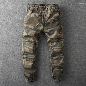 Calças masculinas na moda camuflagem carga homens primavera casual militar solto estilo exército calças streetwear retro harem corredores